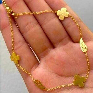 18k gold filled four leaf clover bracelet reversible 2 sided